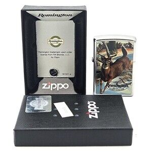 Zippo Remington Deer Buck Hunting Lighter 24818 Brushed Chrome USA Wildlife